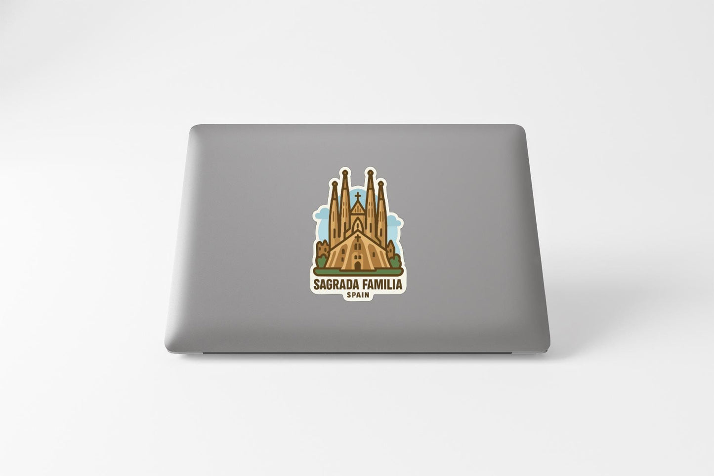 a sticker of the Sagrada Familia, a famous Roman Catholic church in Barcelona, Spain.