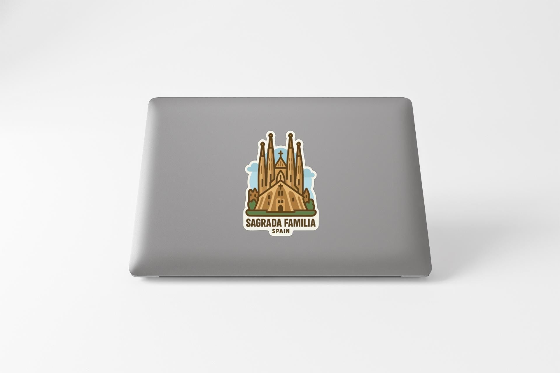 a sticker of the Sagrada Familia, a famous Roman Catholic church in Barcelona, Spain.