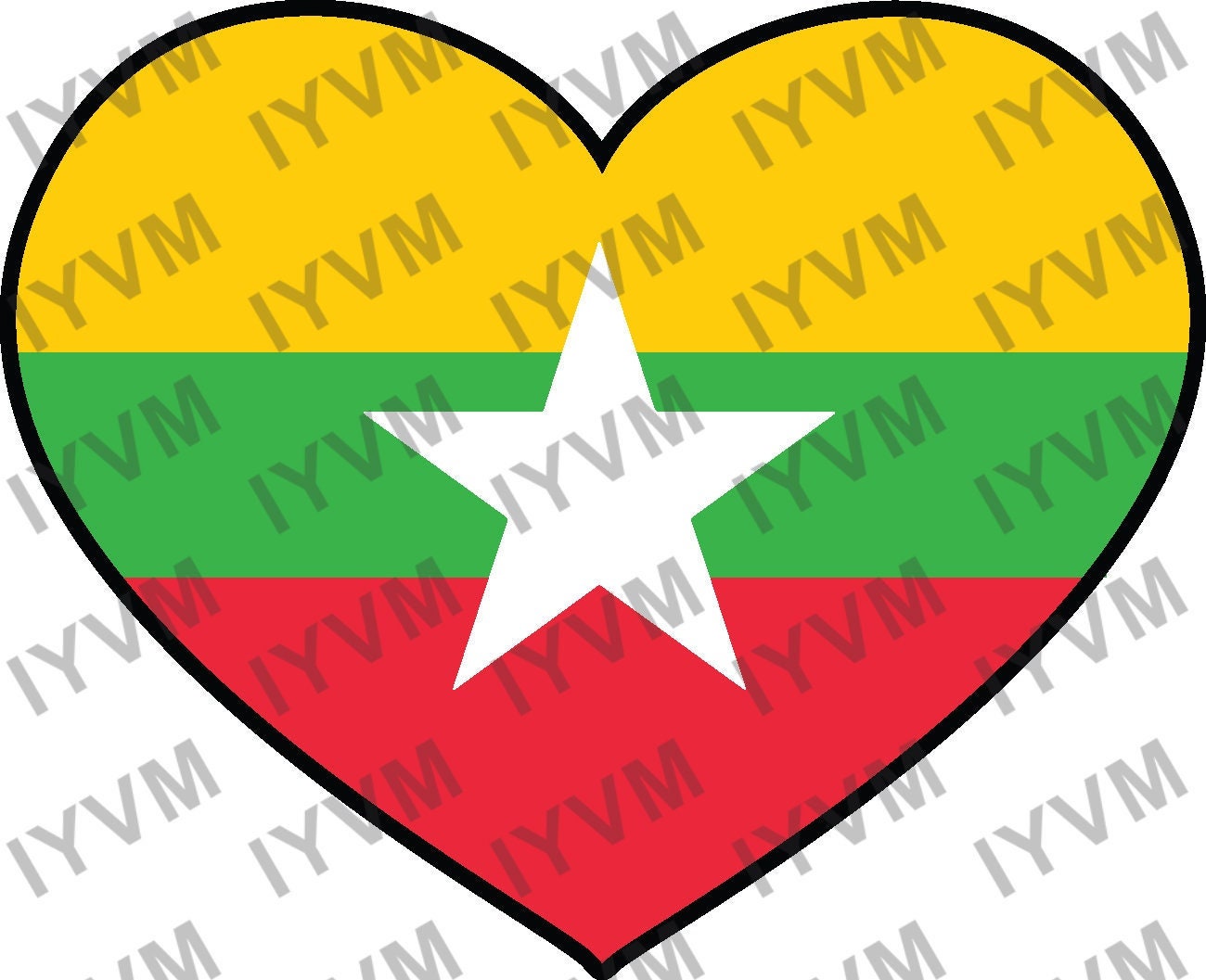 Myanmar Flag Heart Sticker Decal / Republic of the Union of Myanmar / Burma / Naypyidaw / Burmese /