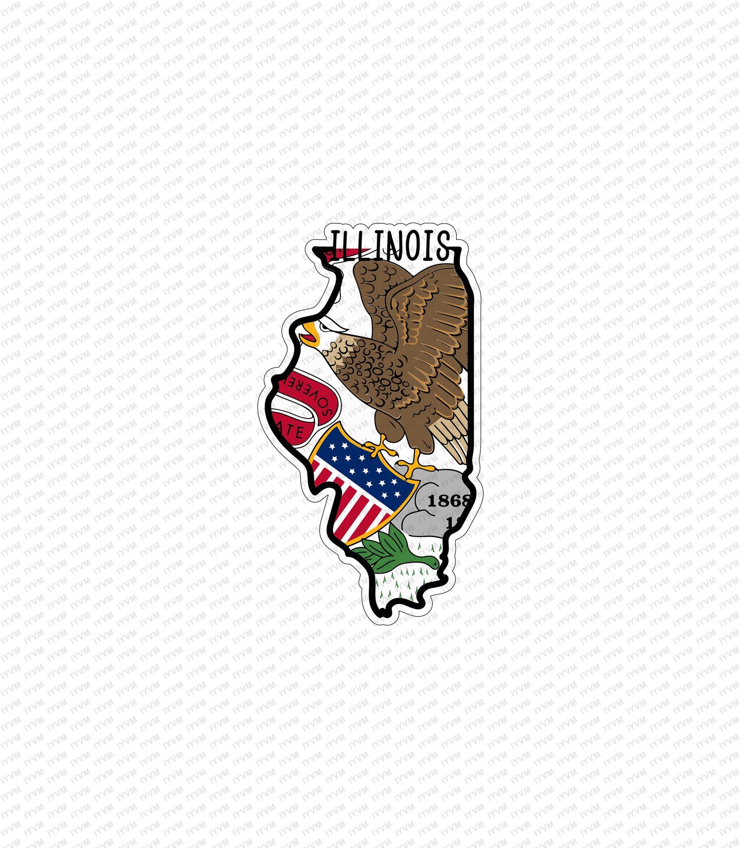 State of Illinois Map Flag Sticker Decal  USA Illinois State  Springfield  Prairie State  Land of Lincoln  Corn State / Garden of the West