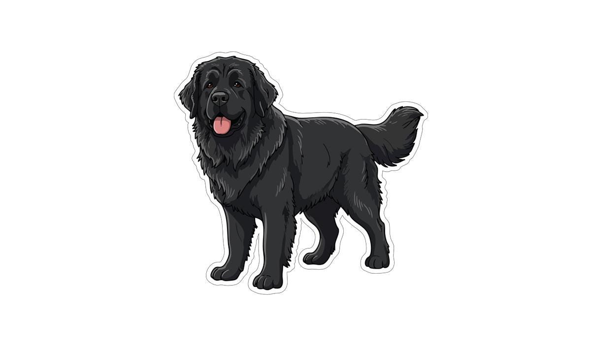 A black dog with a happy expression is depicted in the image.