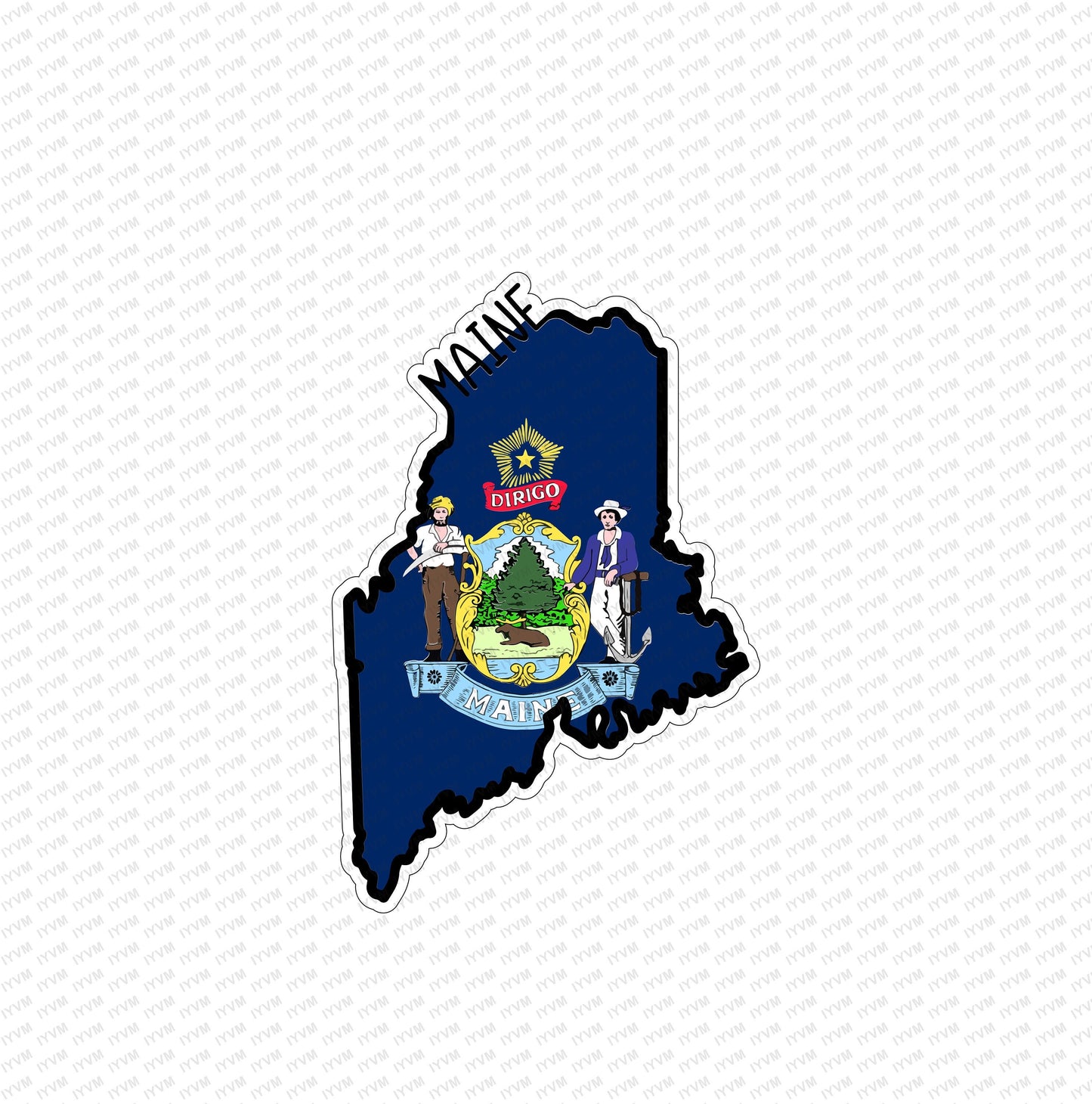 State of Maine Map Flag Sticker Decal  USA Maine State  Augusta  The Pine Tree State