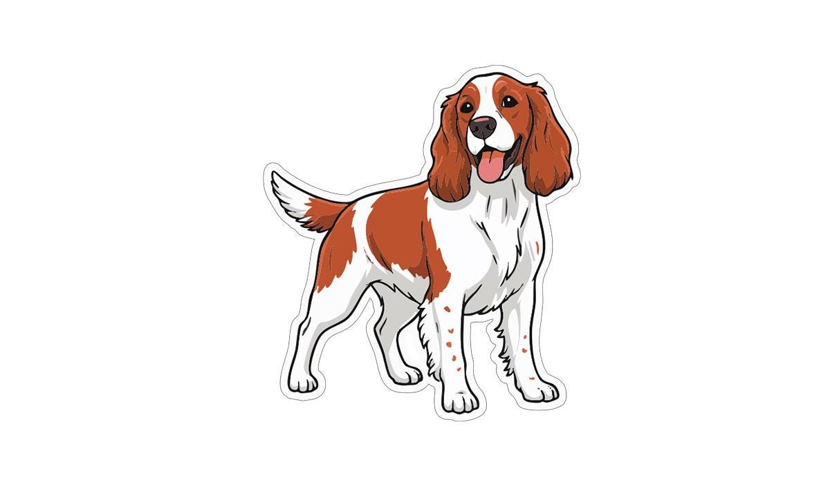 A cartoon illustration of a brown and white dog with a friendly expression.