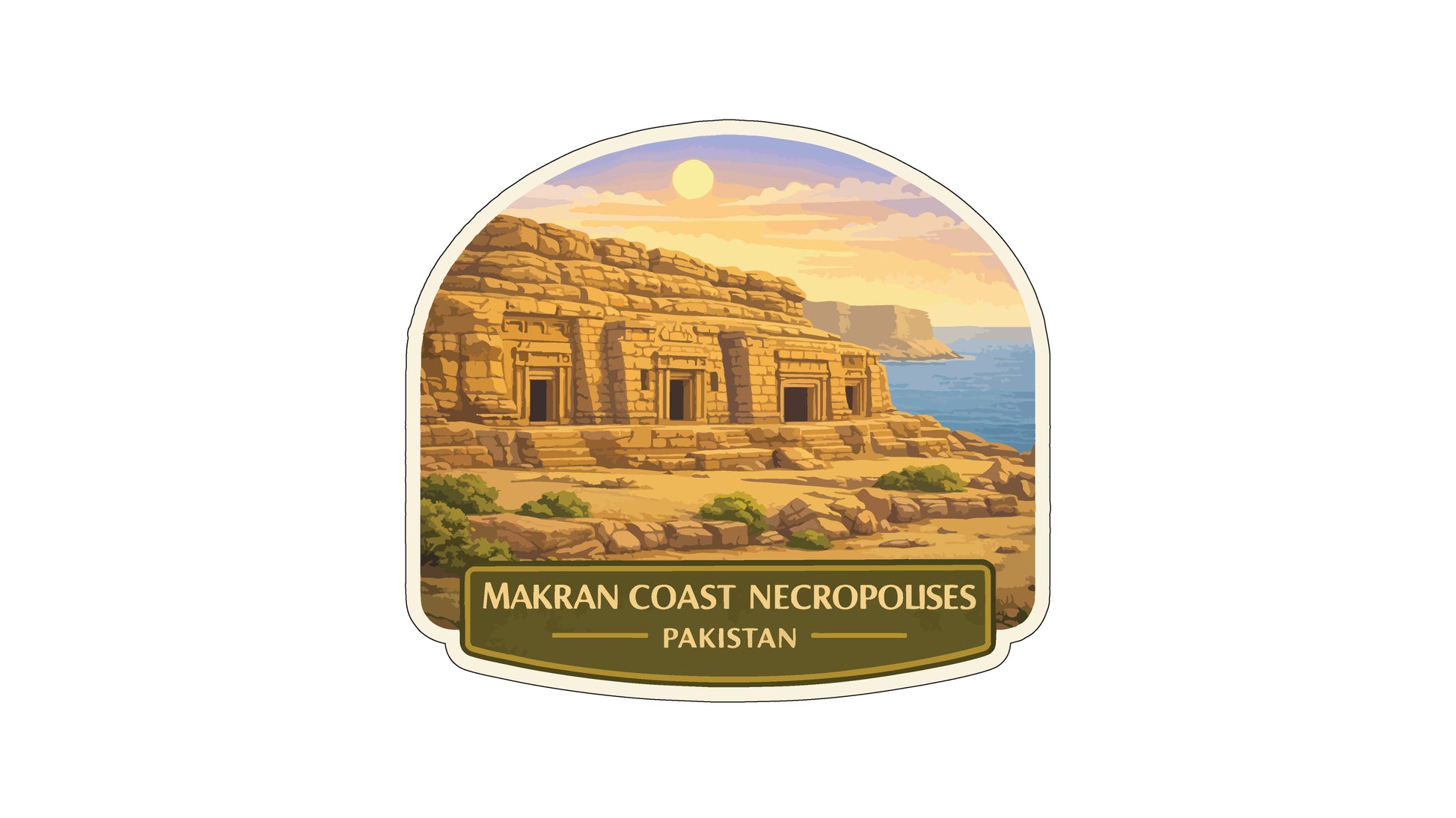 the ancient ruins of the Mokran Coast Necropolis in Pakistan, featuring the iconic Mokran cave system.