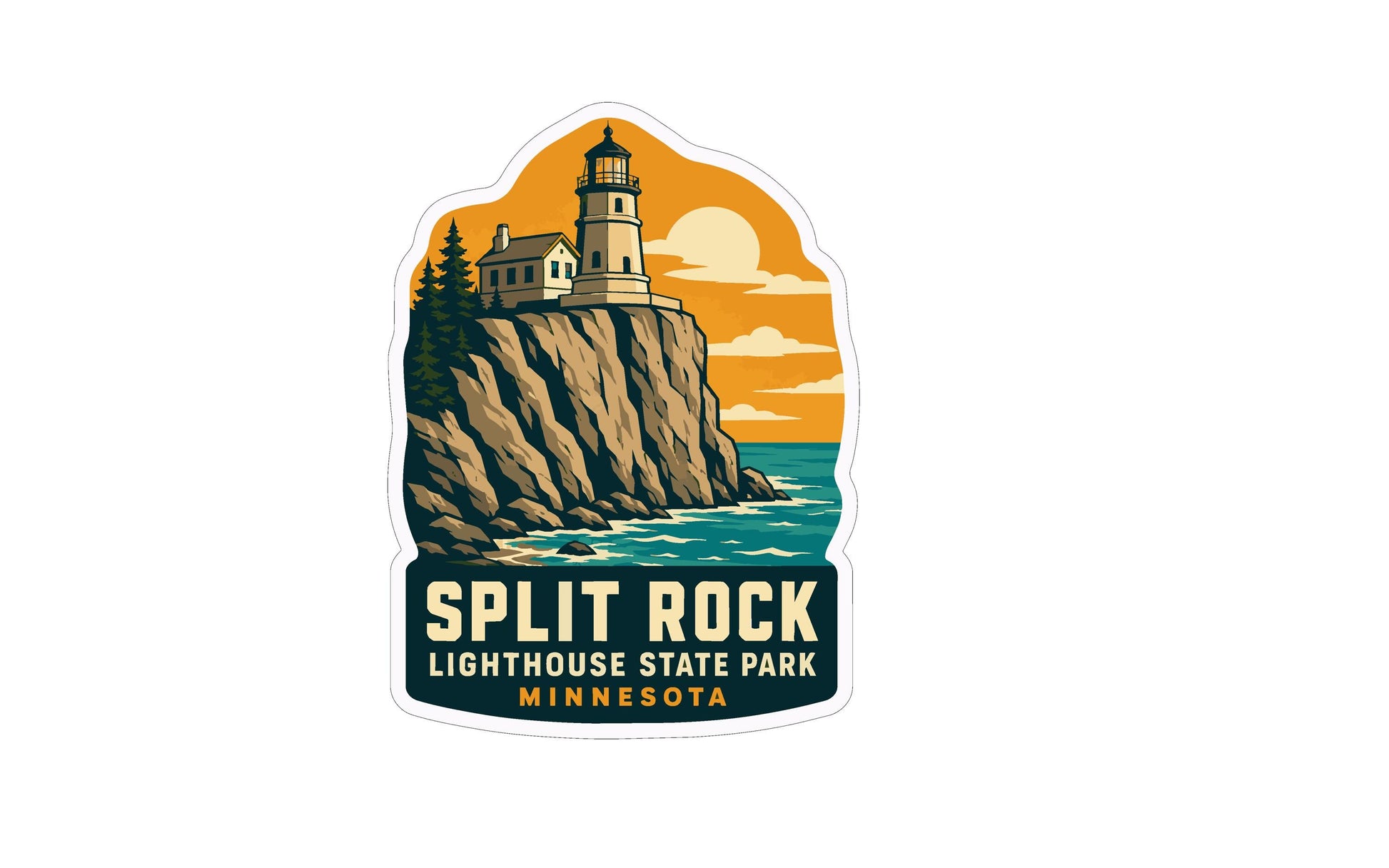 a lighthouse on a cliff overlooking the ocean, with the text "SPLIT ROCK LIGHTHOUSE STATE PARK MINNESOTA" below it.