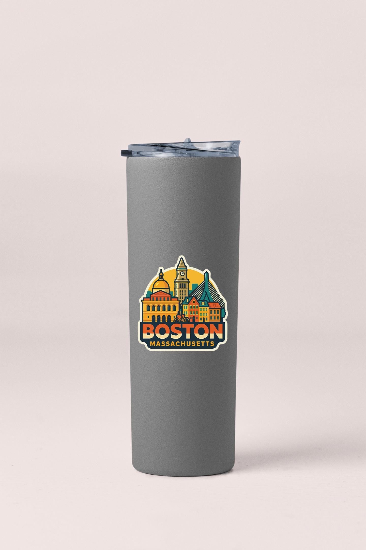 a travel mug with the name boston on it
