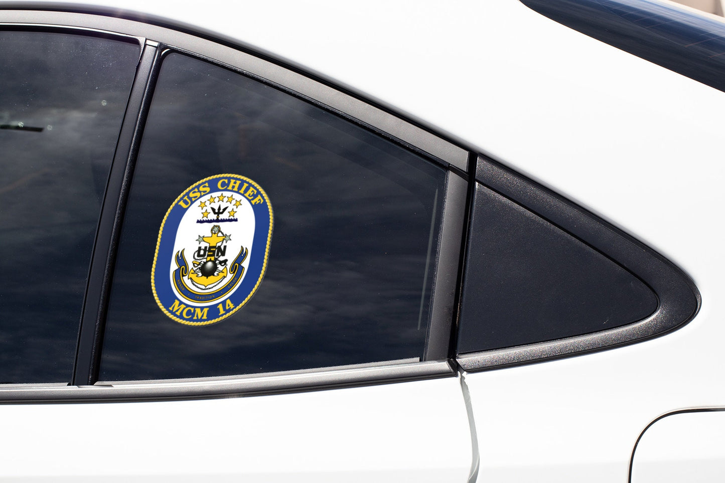 USS Chief MCM-14 Badge Sticker Decal Avenger Class Mine countermeasures ship Car Sticker Bumper Sticker for Car Emblem