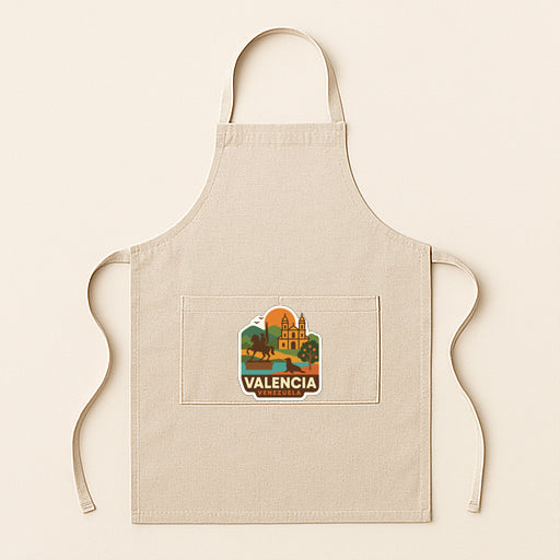 A beige apricot with a graphic of a cityscape and the word "VALENCIA" printed on it.