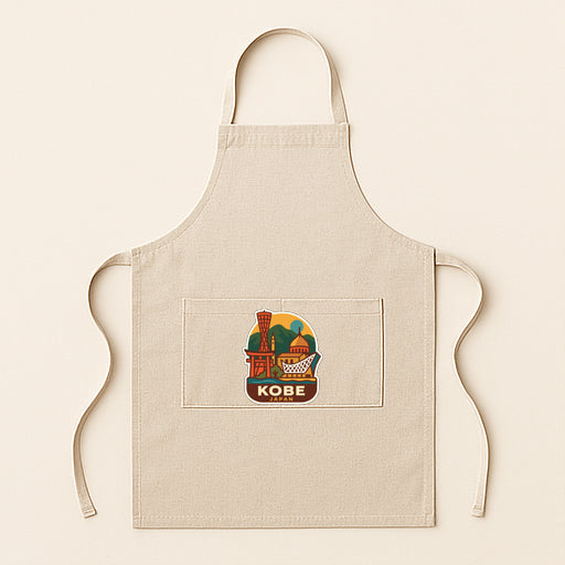 A beige apricot with a small graphic of a city skyline on the front pocket.