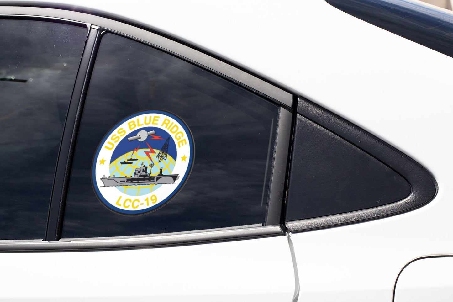 USS Blue Ridge LCC-19 Badge Sticker Decal Blue Ridge Class Amphibious Command Ship Car Sticker Bumper Sticker for Car Emblem