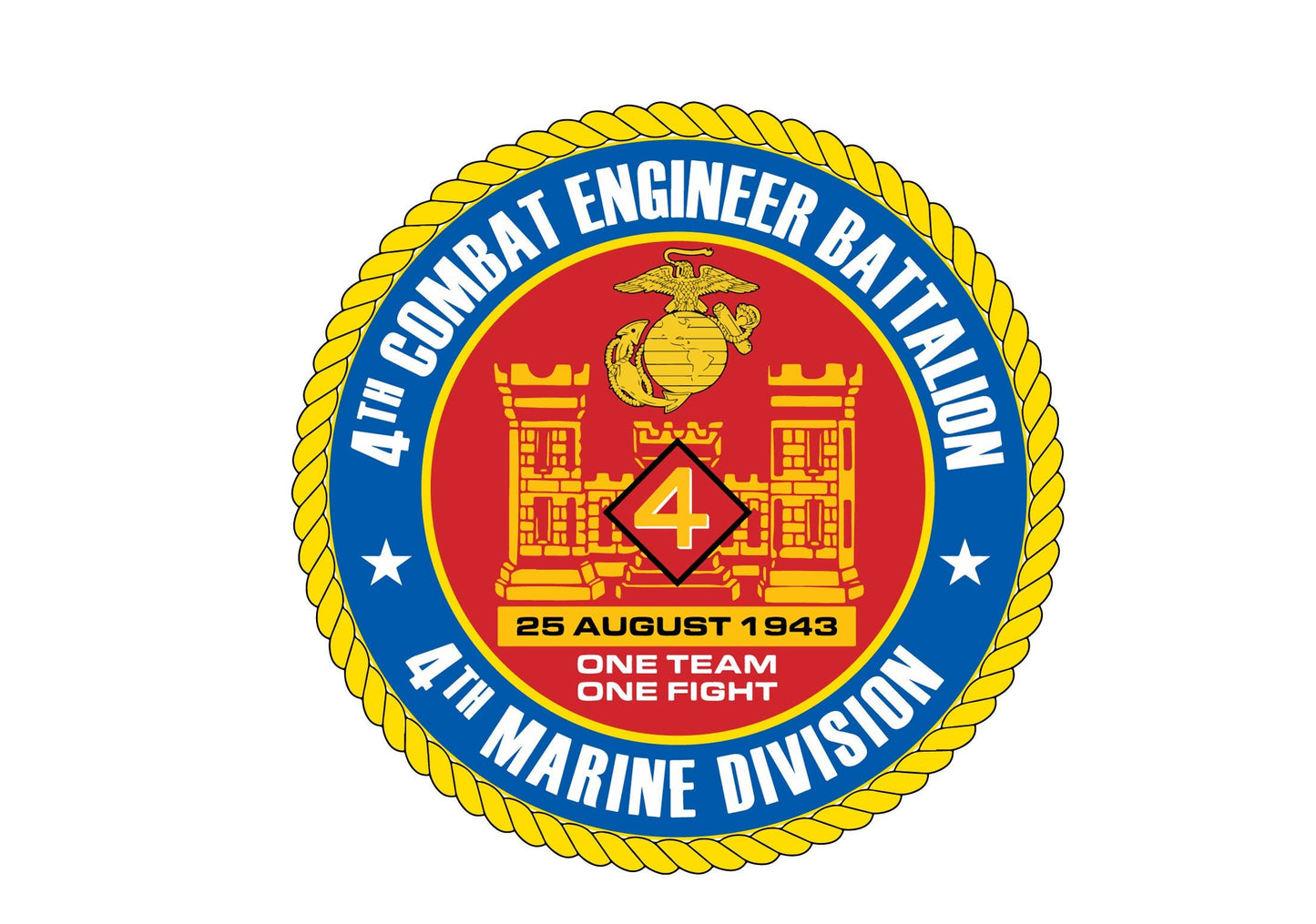 US Marine Corps Badge Sticker Decal  4th Combat Engineer Battalion One Team, One Fight Car Sticker Bumper Sticker for Car Emblem