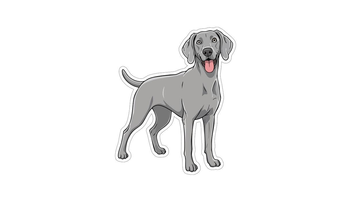A cartoon illustration of a dog with a happy expression, standing on all fours and looking directly at the viewer.