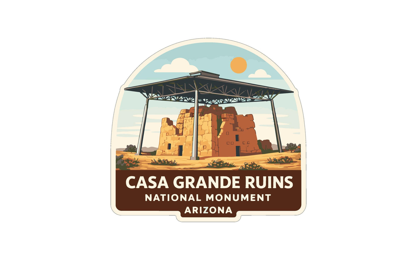 a sticker or label for the Casa Grande Ruins National Monument in Arizona.