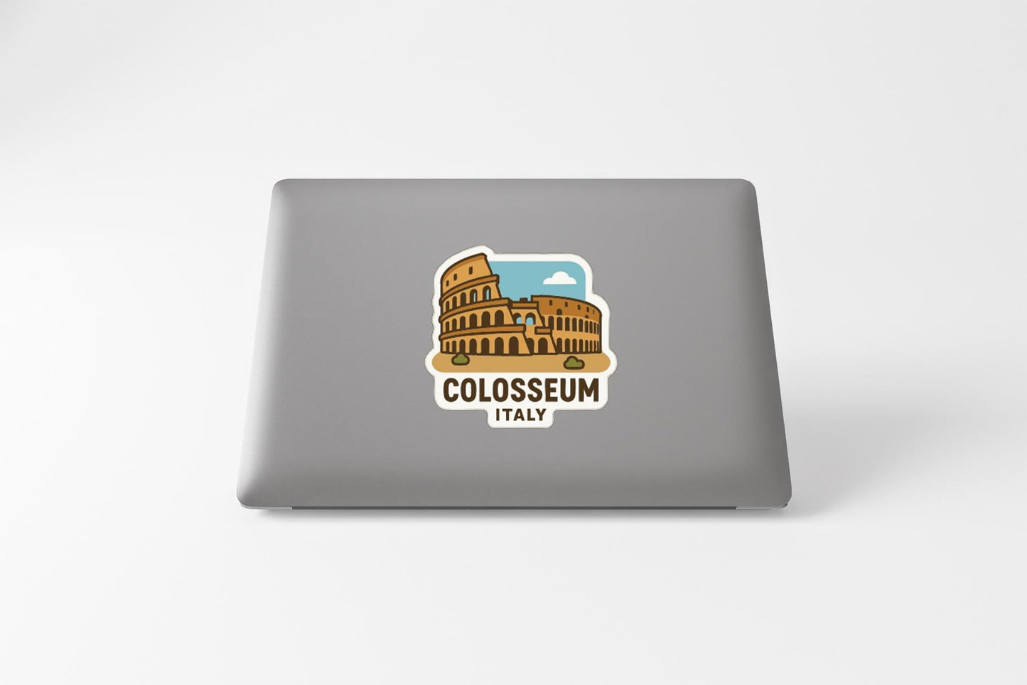 A sticker depicting the Colosseum, a famous landmark in Rome, Italy.