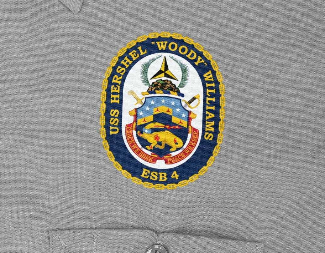 USS Hershel "Woody" Williams ESB-4 Badge Iron On Heat Transfer Vinyl HTV Lewis B. Puller Class Expeditionary
