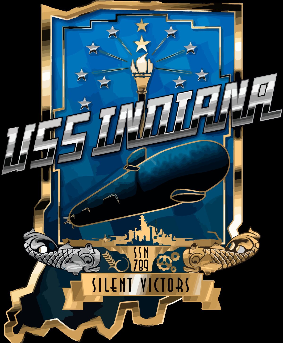 USS Indiana SSN-789 Badge Iron On Heat Transfer Vinyl HTV Virginia Class Attack submarine