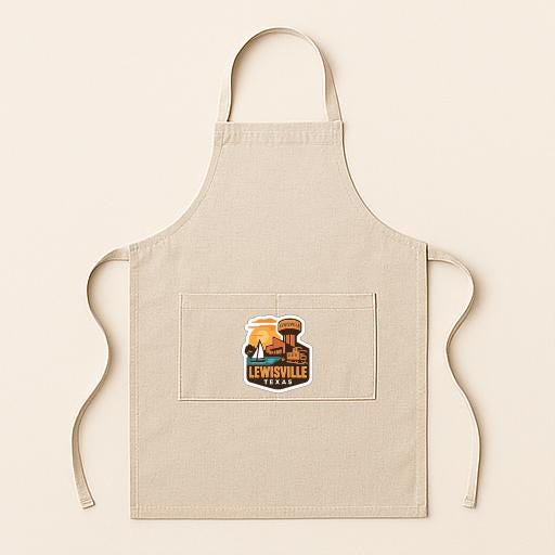 A beige apricot with a logo on the front pocket.