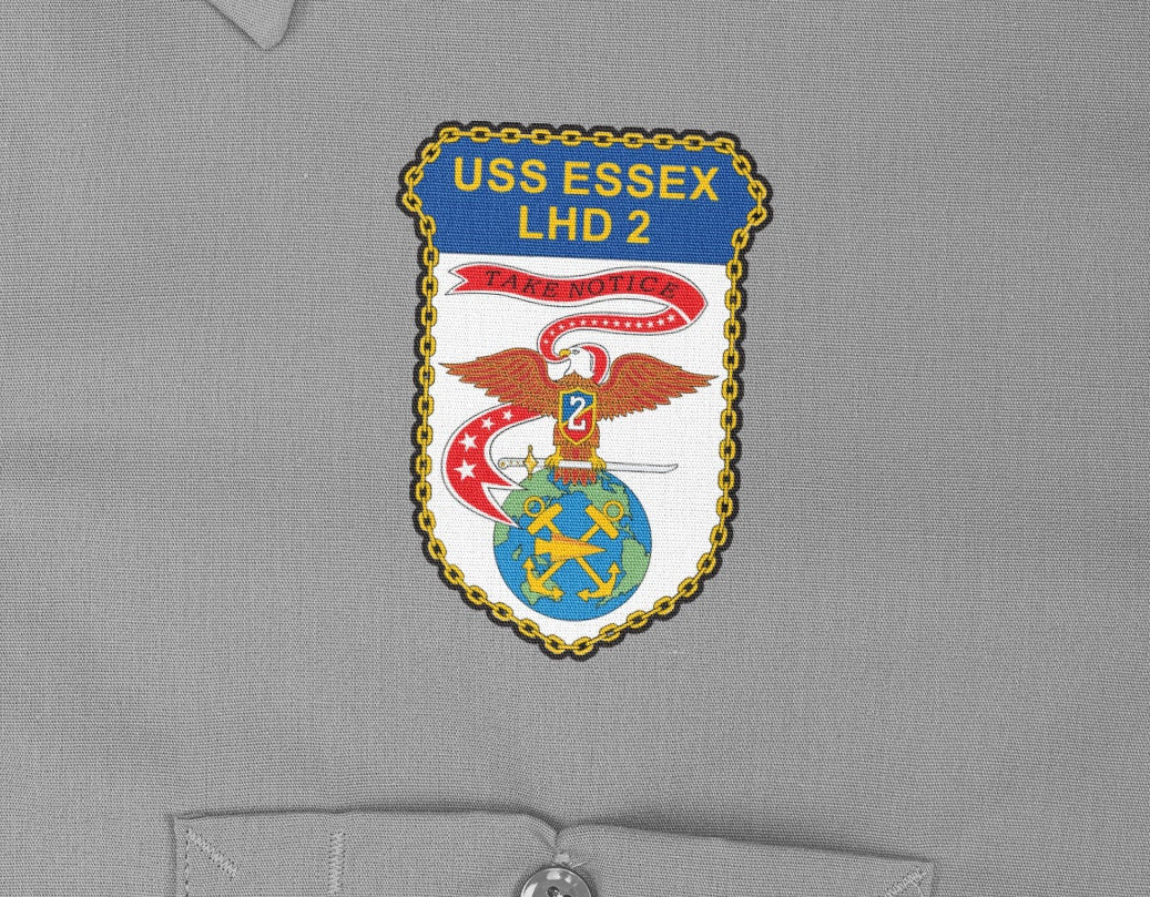 USS Essex LHD-2 Badge Iron On Heat Transfer Vinyl HTV Wasp Class Amphibious Assault Ship