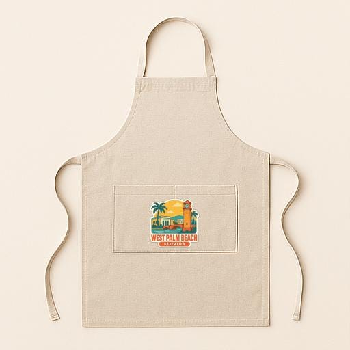 A beige apricot with a graphic of West Palm Beach and the text "West Palm Beach" printed on it.