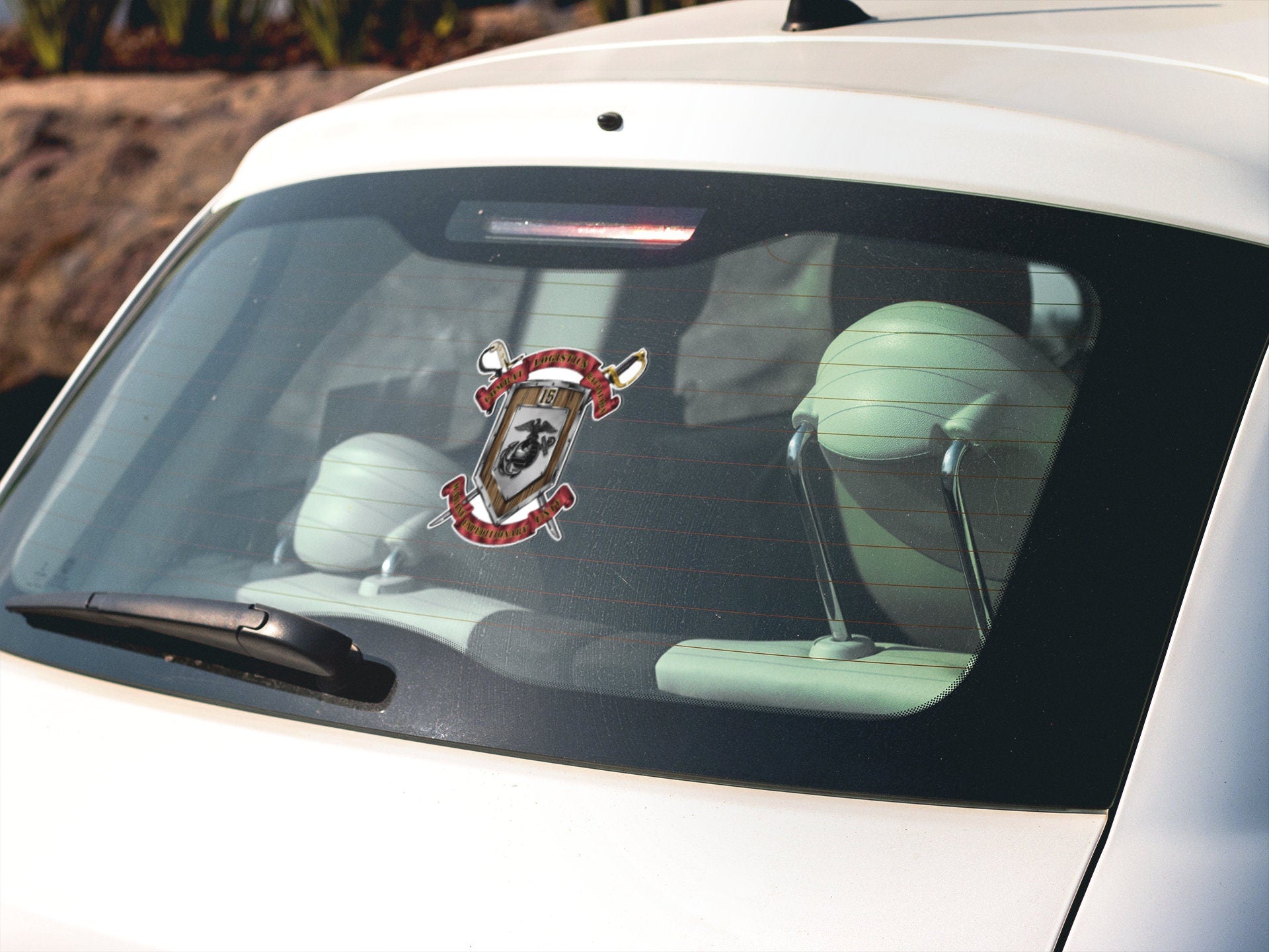 a car with a sticker of a dog on it