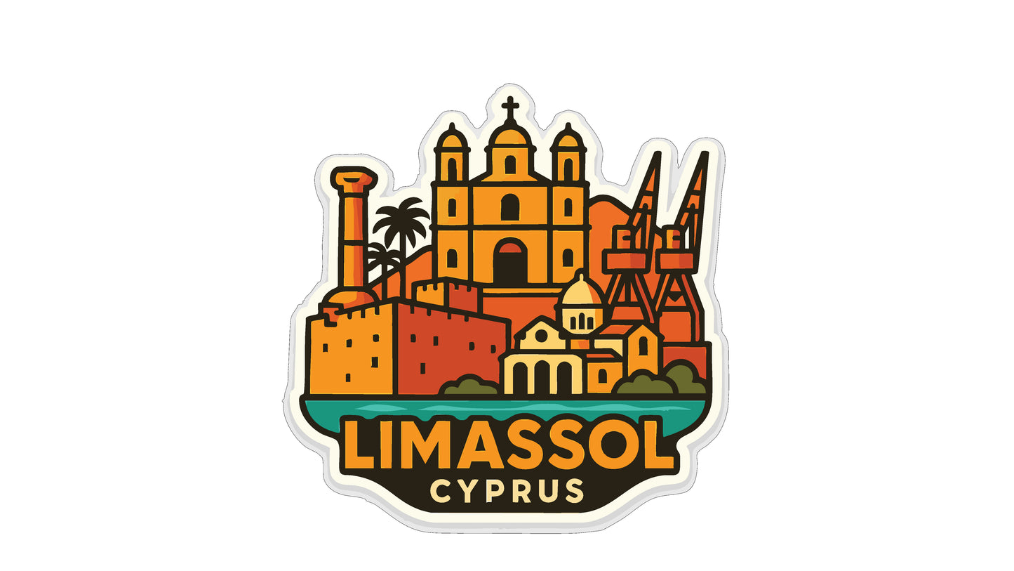 The image is a sticker or emblem featuring the city of Limassol, Cyprus.