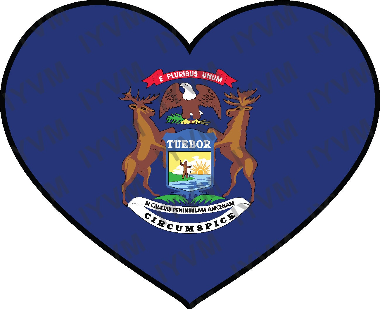 State of Michigan Flag Heart Sticker Decal  USA Michigan State  Lansing  The Great Lakes State  Water Wonderland and Water-Winter Wonderland