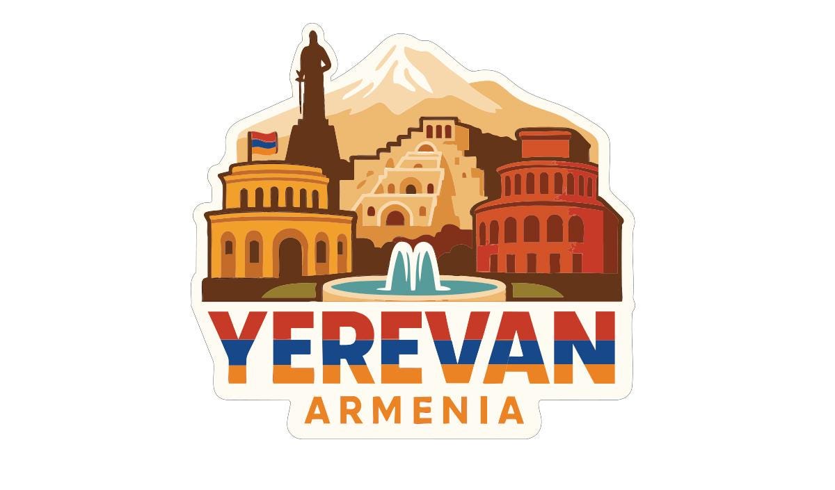 the city of Yerevan, Armenia, with its iconic landmarks and architecture.